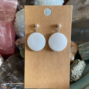 White Mother-of-Pearl Disc Drop Earrings